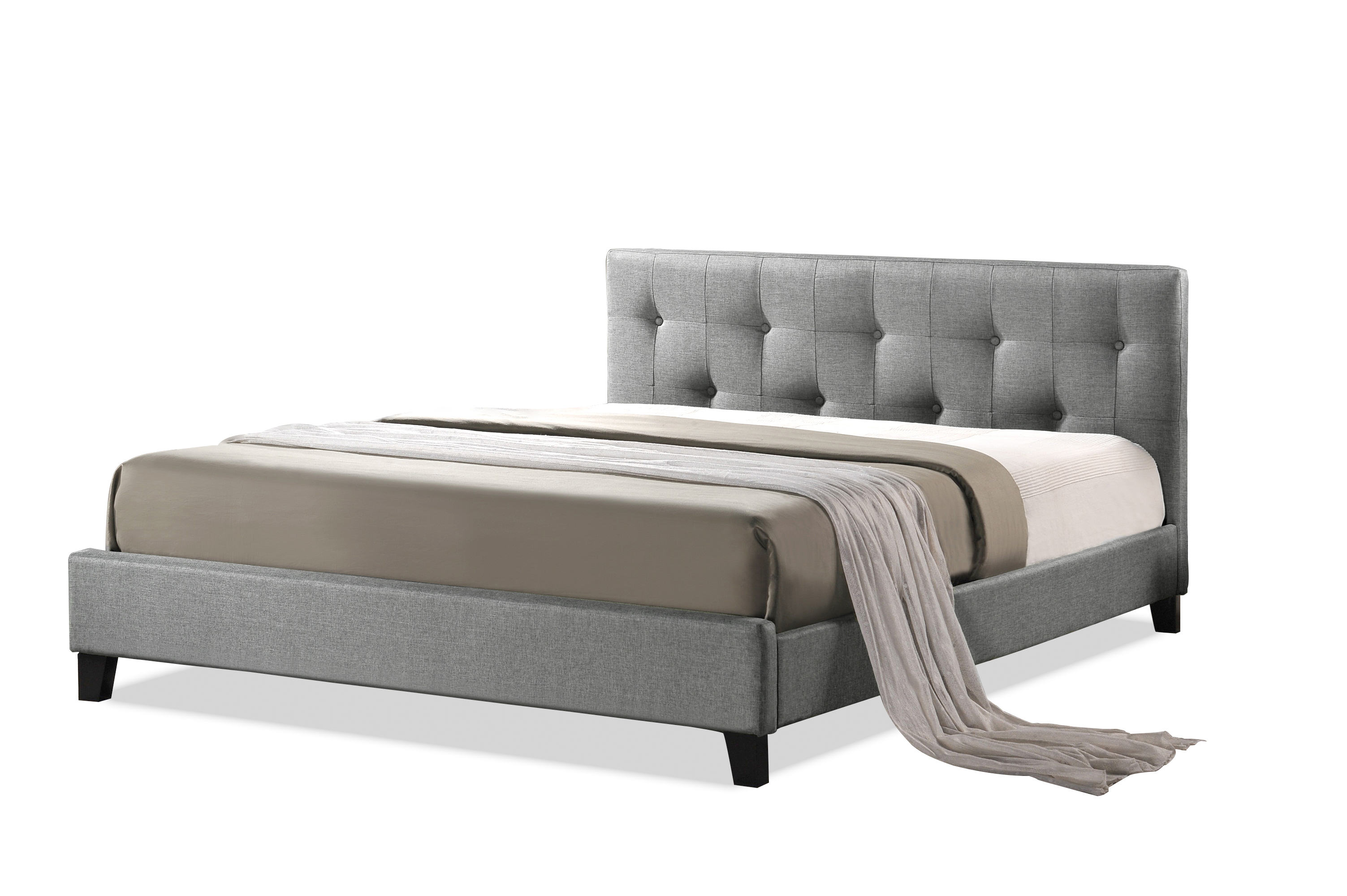 Baxton Studio Annette Gray Linen Modern Bed with Upholstered