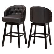 Baxton Studio Avril Modern and Contemporary Brown Faux Leather Tufted Swivel Barstool with Nail heads Trim Baxton Studio restaurant furniture, hotel furniture, commercial furniture, wholesale bar furniture, wholesale bar stools, classic bar stools
