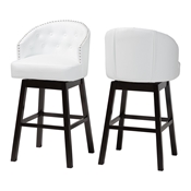 Baxton Studio Avril Modern and Contemporary White Faux Leather Tufted 2-Piece Swivel Barstool Set with Nail heads Trim Baxton Studio restaurant furniture, hotel furniture, commercial furniture, wholesale bar furniture, wholesale bar stools, classic bar stools