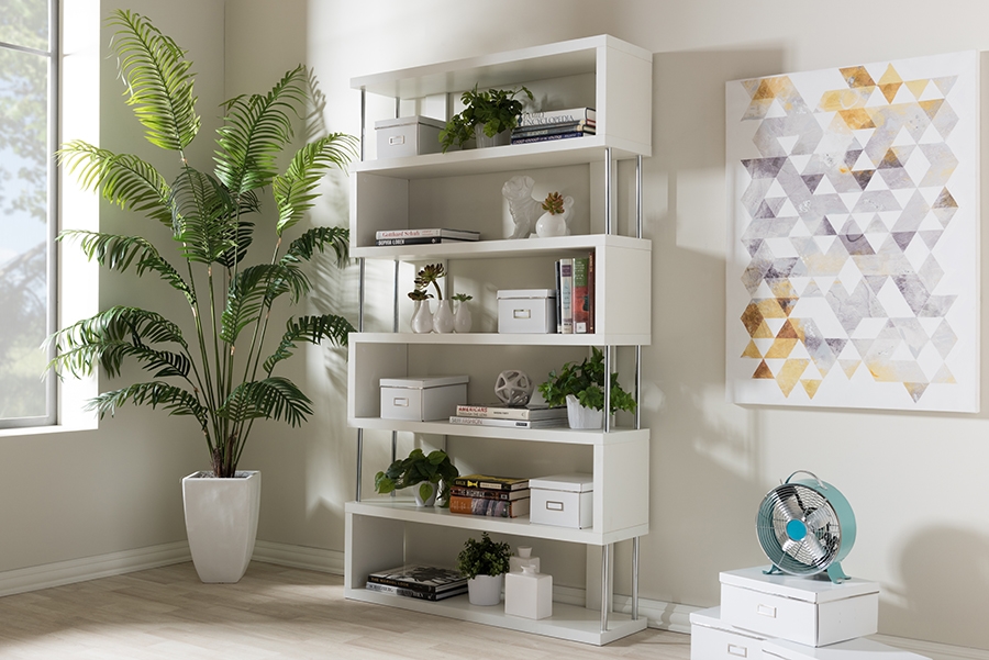 Baxton Studio Barnes White Six Shelf Modern Bookcase Wholesale