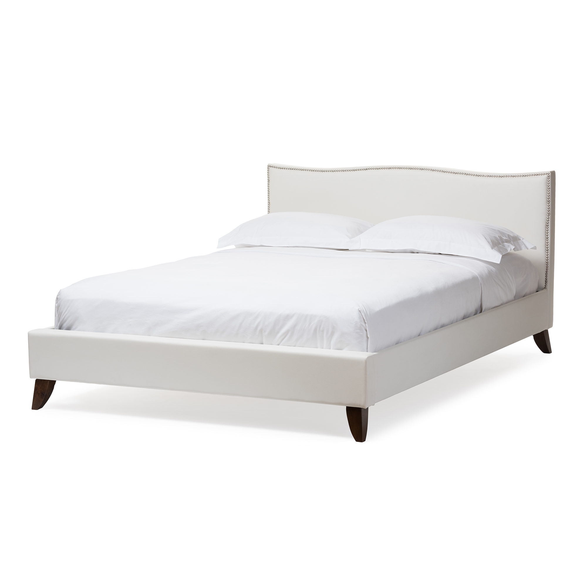 Baxton Studio Battersby White Modern Bed with Upholstered