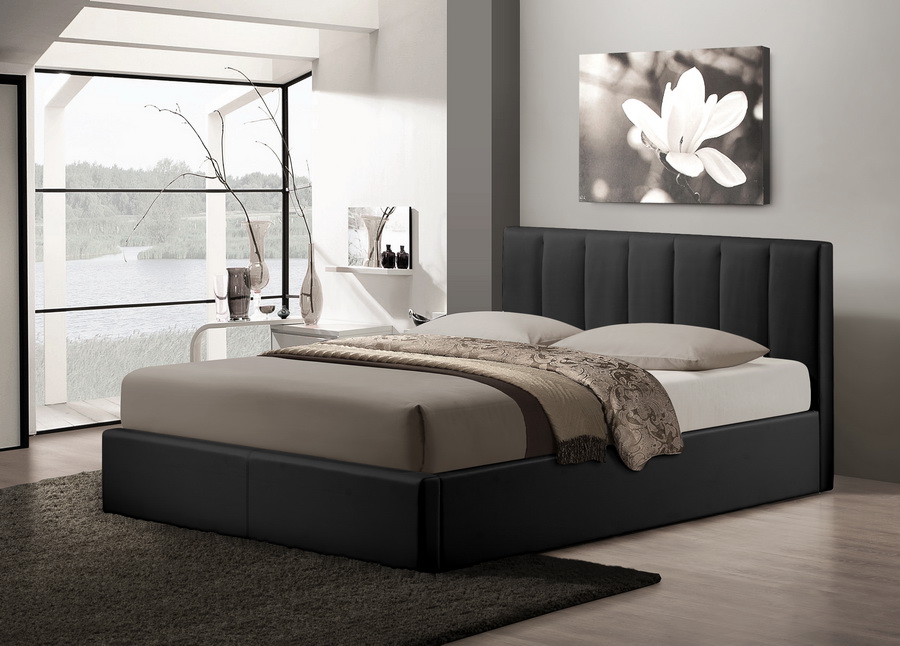 Baxton StudioTemplemore Black Leather Contemporary Queen Size Bed