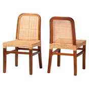 bali & pari Caspia Mid-Century Modern Walnut Brown Mahogany Wood and Natural Rattan 2-Piece Dining Chair Set Baxton Studio restaurant furniture, hotel furniture, commercial furniture, wholesale dining room furniture, wholesale dining chairs, classic dining chairs