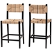 bali & pari Prita Bohemian Paper Loom and Black Mahogany Wood 2-Piece Bar Stool Set - BC-02-Parekesit-Wood/Black-BS