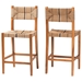 bali & pari Prita Bohemian Paper Loom and Natural Mahogany Wood 2-Piece Bar Stool Set - BC-02-Parekesit-Wood/Brown-BS