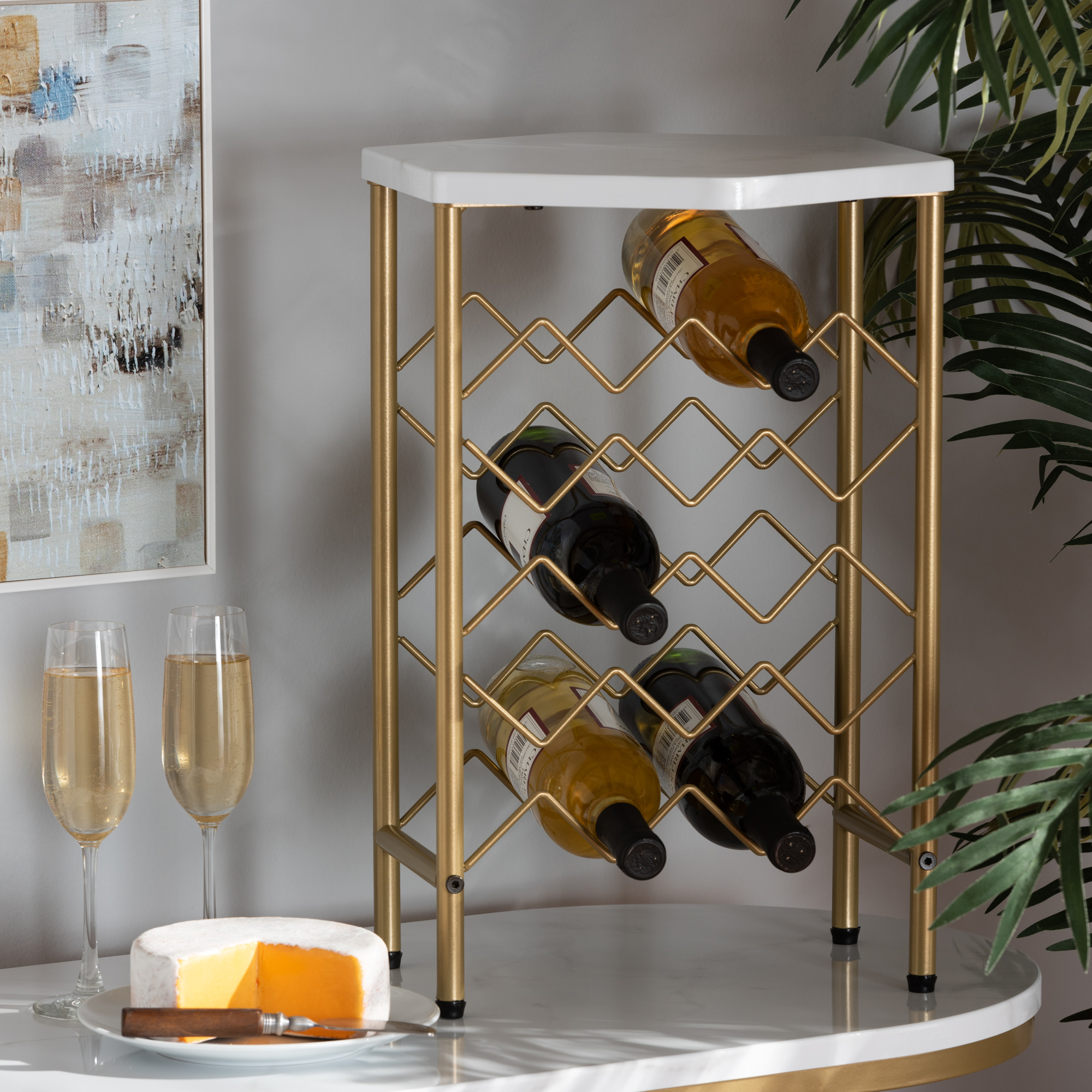 wine rack with marble table top