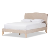 Baxton Studio Fannie French Classic Modern Style Beige Linen Fabric Full Size Platform Bed