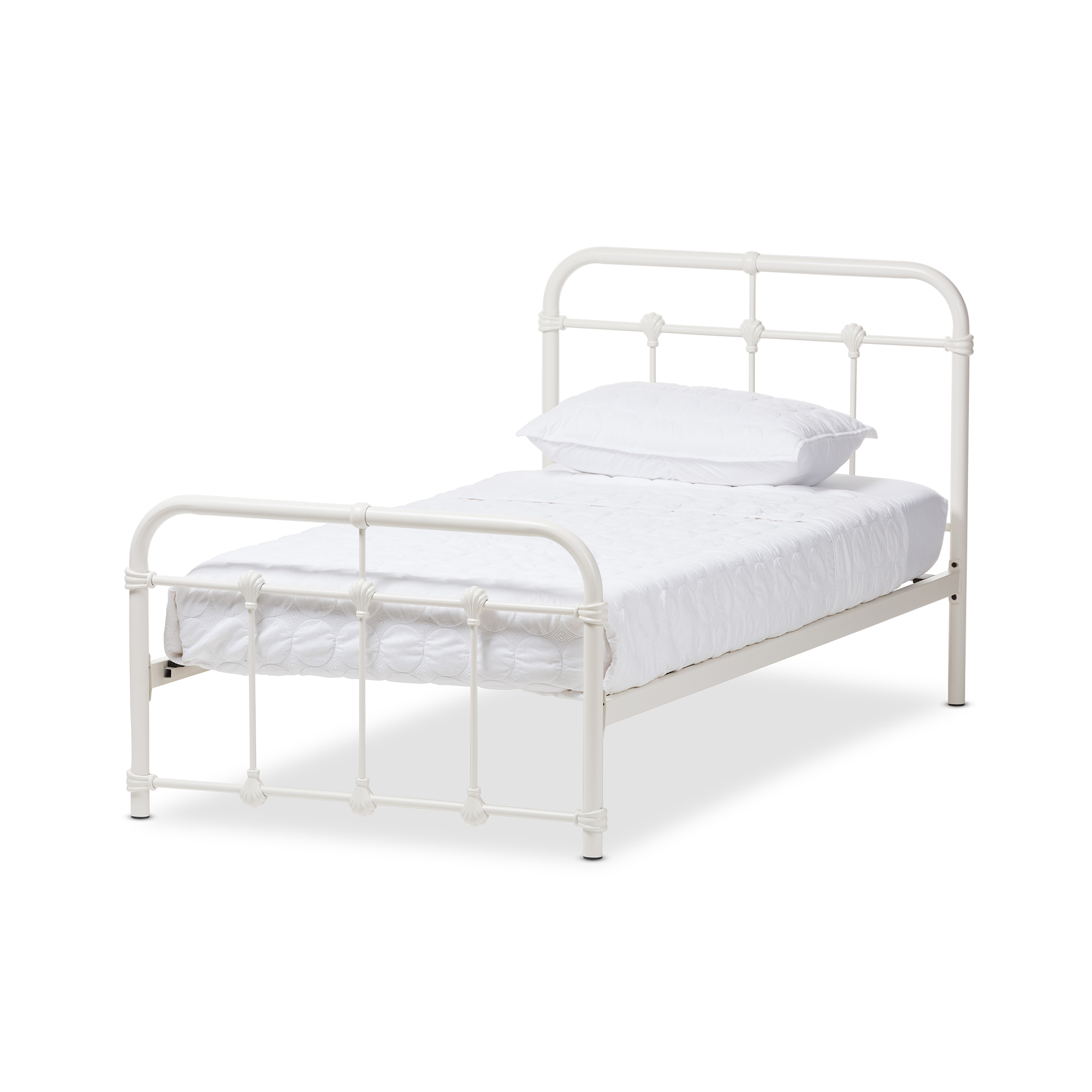 white twin metal bed