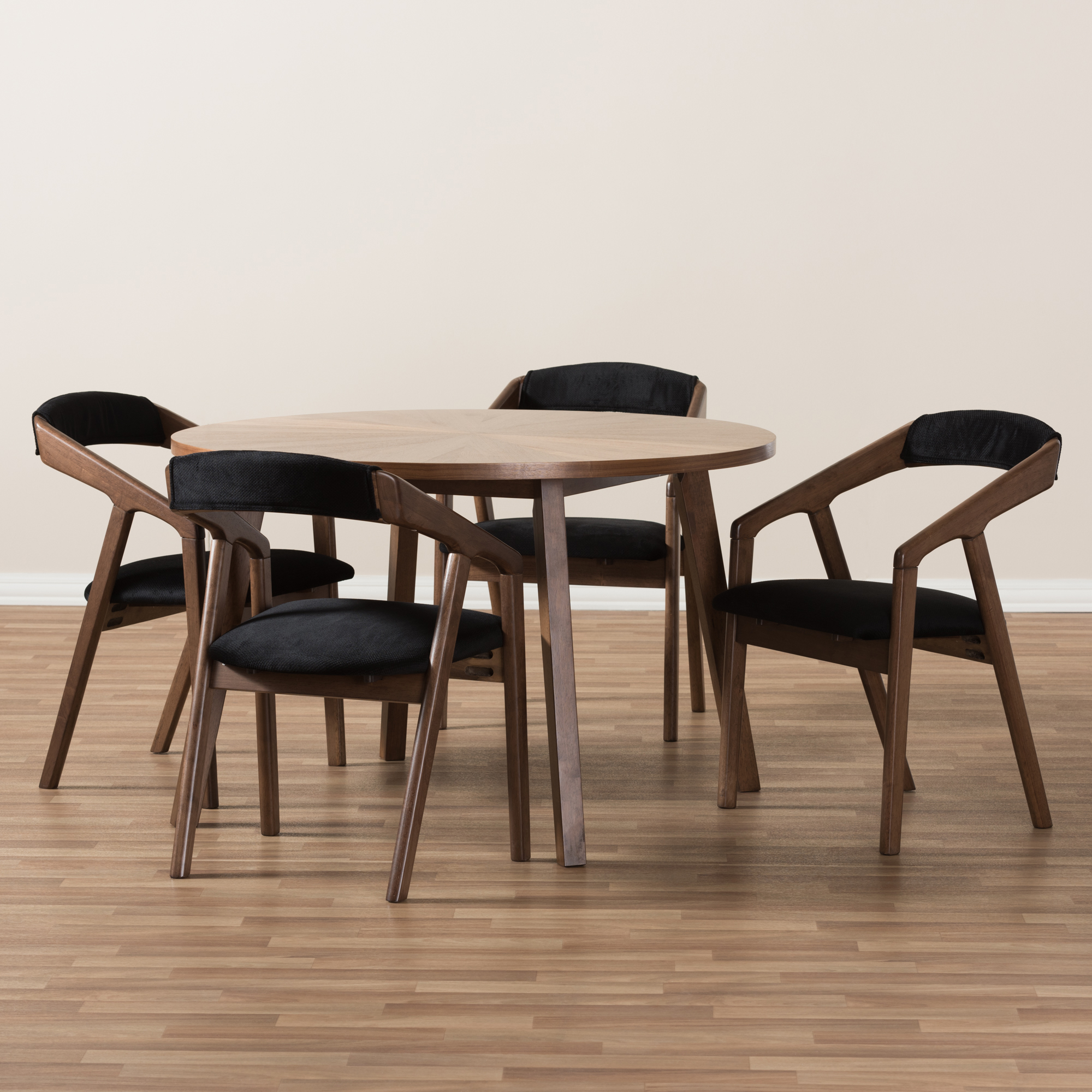 Wendy 5pc Mid-Century Modern Fabric Oak-Finished Round ...