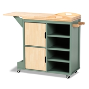 Baxton Studio Dorthy Coastal and Farmhouse Two-tone Dark Green and Natural Wood Kitchen Storage Cart