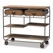 Baxton Studio Grant Vintage Rustic Industrial Oak Brown Finished Wood and Black Finished Metal 2-Drawer Kitchen Cart