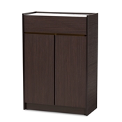 Baxton Studio Walker Modern and Contemporary Dark Brown and Gold Finished Wood Shoe Cabinet with Faux Marble Top