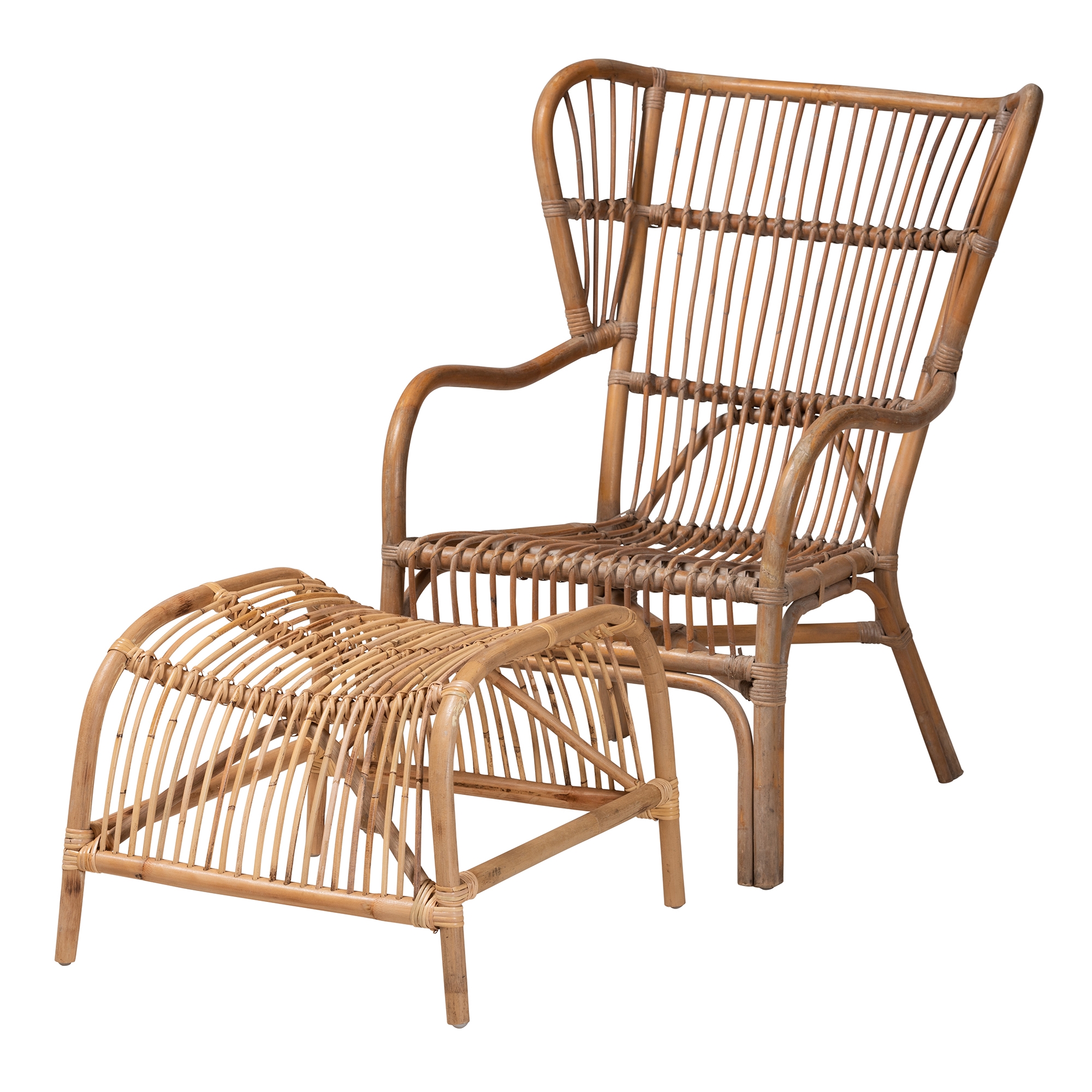 rattan chair and footstool set