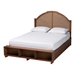 Baxton Studio Darcila Mid-Century Walnut Brown Wood and Rattan King Size Storage Bed