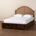 Baxton Studio Darcila Mid-Century Walnut Brown Wood and Rattan King Size Storage Bed - MG9776-1/6001-1S-King