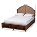 Baxton Studio Darcila Mid-Century Walnut Brown Wood and Rattan King Size Storage Bed - MG9776-1/6001-1S-King