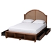 Baxton Studio Darcila Mid-Century Walnut Brown Wood and Rattan King Size Storage Bed - MG9776-1/6001-1S-King