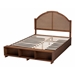 Baxton Studio Darcila Mid-Century Walnut Brown Wood and Rattan King Size Storage Bed - MG9776-1/6001-1S-King