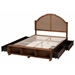 Baxton Studio Darcila Mid-Century Walnut Brown Wood and Rattan King Size Storage Bed - MG9776-1/6001-1S-King