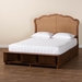 Baxton Studio Latrell Mid-Century Walnut Brown Wood and Rattan King Size Storage Bed - MG9773-1/6001-1S-King