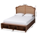 Baxton Studio Latrell Mid-Century Walnut Brown Wood and Rattan Queen Size Storage Bed - MG9773-1/6001-1S-Queen