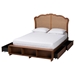 Baxton Studio Latrell Mid-Century Walnut Brown Wood and Rattan Queen Size Storage Bed - MG9773-1/6001-1S-Queen