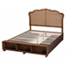 Baxton Studio Latrell Mid-Century Walnut Brown Wood and Rattan King Size Storage Bed - MG9773-1/6001-1S-King