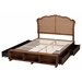 Baxton Studio Latrell Mid-Century Walnut Brown Wood and Rattan King Size Storage Bed - MG9773-1/6001-1S-King