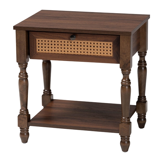 Baxton Studio Roden Transitional Dark Brown Nightstand with Rattan