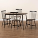 Baxton Studio Cardinal Industrial Dark Brown Wood and Metal 5-Piece Dining Set - Adele-5PC-Dining Set