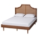 Baxton Studio Macaria Mid-Century Modern Ash Walnut Woven Rattan King Size Bed