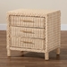 bali & pari Lanica Japandi Sun Bleached Rattan 3-Drawer Nightstand - Braided Sun Bleached Ivory-Wood/Rattan-3DW-NS