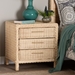 bali & pari Lanica Japandi Sun Bleached Rattan 3-Drawer Nightstand - Braided Sun Bleached Ivory-Wood/Rattan-3DW-NS