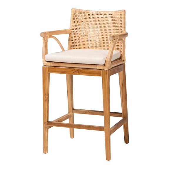 bali & pari Storsel Bohemian Natural Rattan and Teak Wood Counter Stool