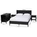 Baxton Studio Primrose Mid-Century Black Fluted Wood Queen Size 4-Piece Bedroom Set - SW8596-Black-4PC Queen Bedroom Set