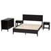 Baxton Studio Primrose Mid-Century Black Fluted Wood Queen Size 4-Piece Bedroom Set - SW8596-Black-4PC Queen Bedroom Set