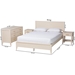 Baxton Studio Primrose Mid-Century Ivory Fluted Wood Queen Size 4-Piece Bedroom Set - SW8596-Ivory-4PC Queen Bedroom Set