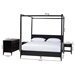 Baxton Studio Primrose Mid-Century Black Fluted Wood King Size 4-Piece Canopy Bedroom Set - SW8609-Black-4PC Canopy King Bedroom Set