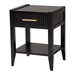 Baxton Studio Primrose Mid-Century Black Fluted Wood 1-Drawer Nightstand