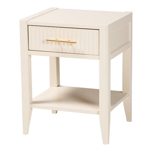 Baxton Studio Primrose Mid-Century Ivory Fluted Wood 1-Drawer Nightstand