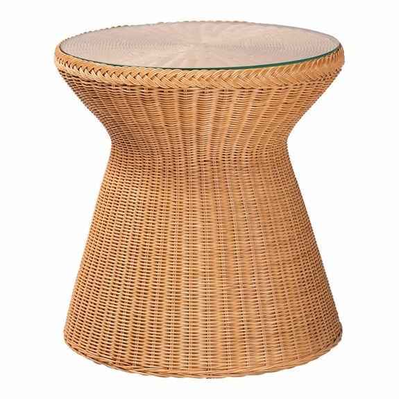 bali & pari Nina Bohemian Light Honey Braided Rattan End Table with Glass Tabletop