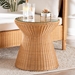 bali & pari Nina Bohemian Light Honey Braided Rattan End Table with Glass Tabletop - Nina-Light Honey Rattan-ET