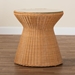 bali & pari Nina Bohemian Light Honey Braided Rattan End Table with Glass Tabletop - Nina-Light Honey Rattan-ET