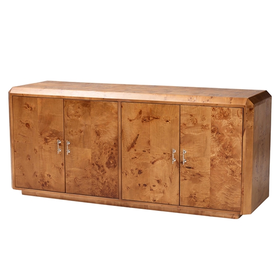 bali & pari Valora Modern and Contemporary Natural Mappa Burl Wood 4-Door Sideboard Buffet