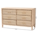 bali & pari Lanica Japandi Sun-Bleached Braided Rattan 6-Drawer Dresser - Braided Sun Bleached Ivory-Wood/Rattan-6DW-Dresser