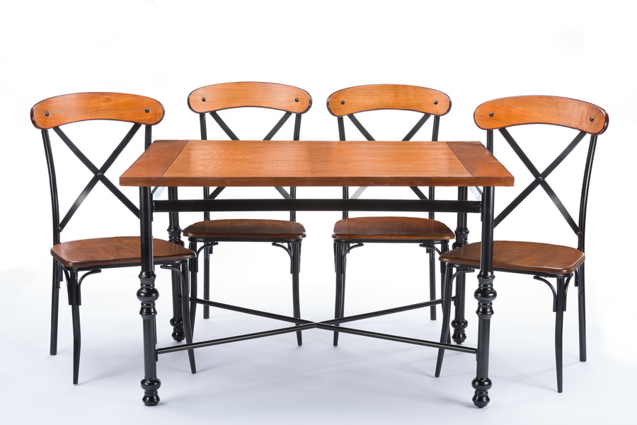 Baxton StudioBroxburn Light Brown Wood Metal 5 Piece Dining Set