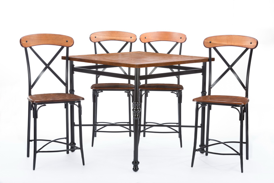 Baxton StudioBroxburn Light Brown Wood Metal 5 Piece Pub Set