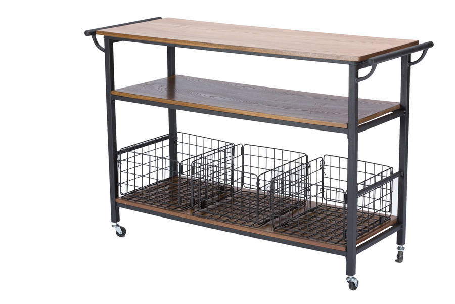 Baxton StudioLancashire Brown Wood Metal Kitchen Cart