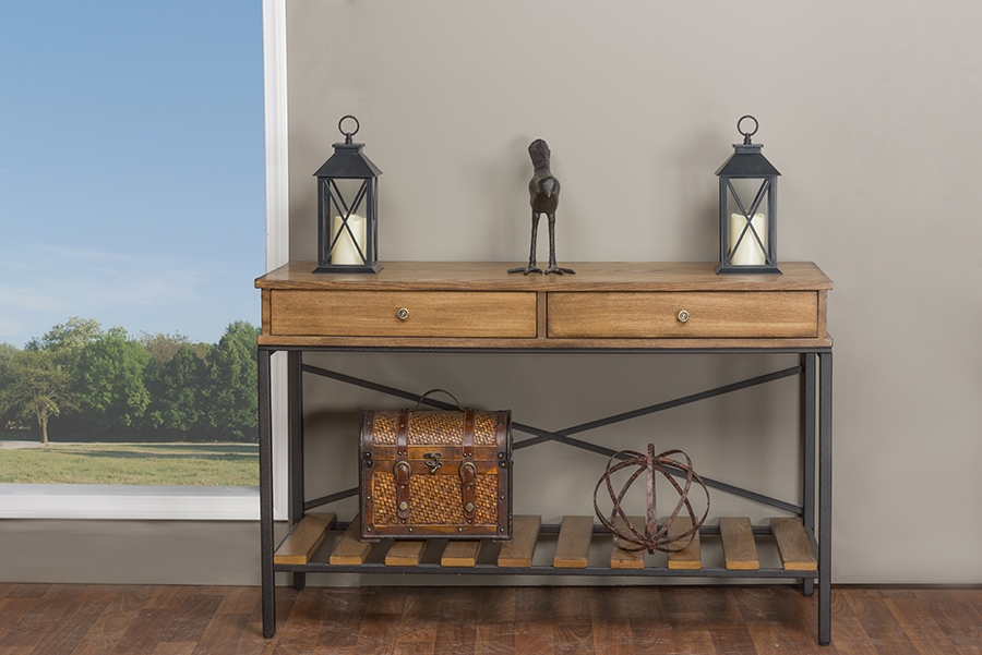 Baxton StudioNewcastle Wood and Metal Console Table Criss Cross