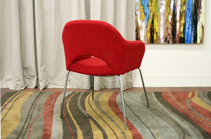 Modern mid century red twill arm chair